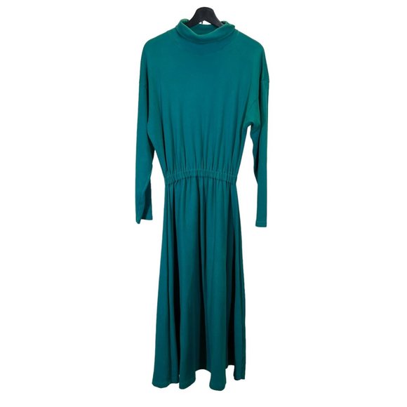 Vintage 90s Green Turtleneck Long Sleeve Full Length Dress Large - Picture 1 of 8